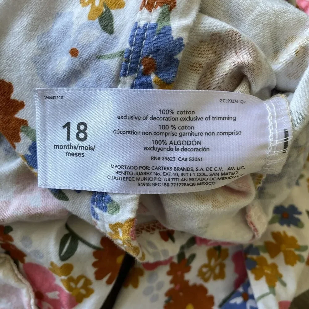 Carters Baby Girls One Piece Floral Long Sleeve 18 Months Spring Flowers Boho